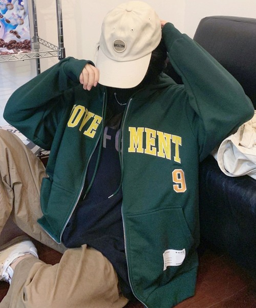 SHEPP（シープ）の「オーバーサイズ フロントロゴナンバリング ジップアップパーカー（パーカー・レディース・ブラック/アイボリー/グリーン/グレー・L/XL）」の5枚目の写真