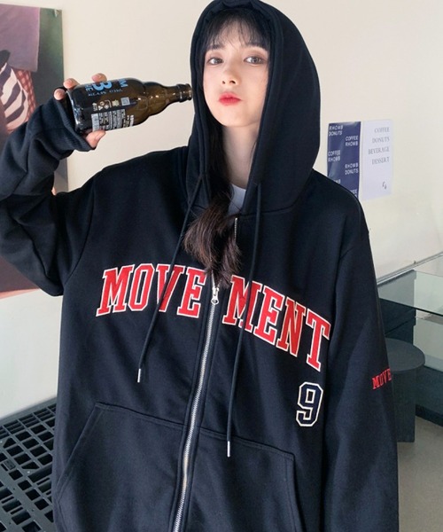 SHEPP（シープ）の「オーバーサイズ フロントロゴナンバリング ジップアップパーカー（パーカー・レディース・ブラック/アイボリー/グリーン/グレー・L/XL）」の8枚目の写真