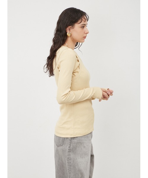 Mila Owen（ミラオーウェン）の「テレコロンTキャミレイヤードトップス【手洗い可能】（Tシャツ/カットソー・レディース・イエロー/ホワイト/チャコールグレー・0/1）」の6枚目の写真