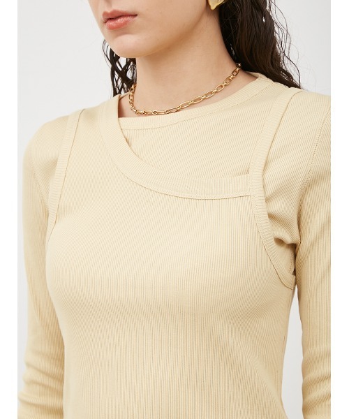 Mila Owen（ミラオーウェン）の「テレコロンTキャミレイヤードトップス【手洗い可能】（Tシャツ/カットソー・レディース・イエロー/ホワイト/チャコールグレー・0/1）」の7枚目の写真