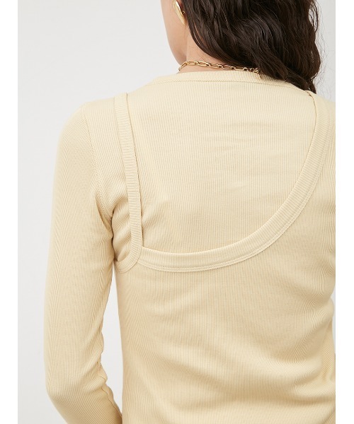 Mila Owen（ミラオーウェン）の「テレコロンTキャミレイヤードトップス【手洗い可能】（Tシャツ/カットソー・レディース・イエロー/ホワイト/チャコールグレー・0/1）」の10枚目の写真