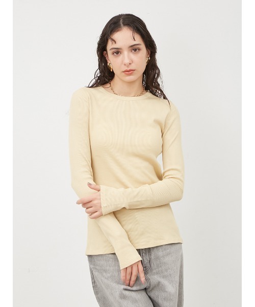 Mila Owen（ミラオーウェン）の「テレコロンTキャミレイヤードトップス【手洗い可能】（Tシャツ/カットソー・レディース・イエロー/ホワイト/チャコールグレー・0/1）」の11枚目の写真