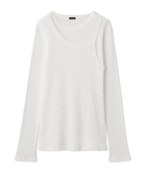 Mila Owen（ミラオーウェン）の「テレコロンTキャミレイヤードトップス【手洗い可能】（Tシャツ/カットソー・レディース・イエロー/ホワイト/チャコールグレー・0/1）」の14枚目の写真