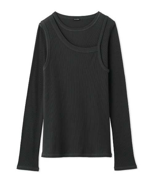 Mila Owen（ミラオーウェン）の「テレコロンTキャミレイヤードトップス【手洗い可能】（Tシャツ/カットソー・レディース・イエロー/ホワイト/チャコールグレー・0/1）」の15枚目の写真