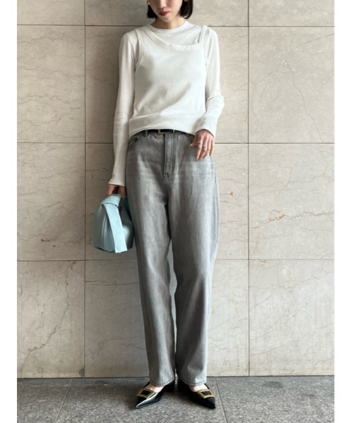 Mila Owen（ミラオーウェン）の「テレコロンTキャミレイヤードトップス【手洗い可能】（Tシャツ/カットソー・レディース・イエロー/ホワイト/チャコールグレー・0/1）」の21枚目の写真