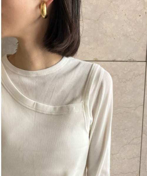 Mila Owen（ミラオーウェン）の「テレコロンTキャミレイヤードトップス【手洗い可能】（Tシャツ/カットソー・レディース・イエロー/ホワイト/チャコールグレー・0/1）」の22枚目の写真