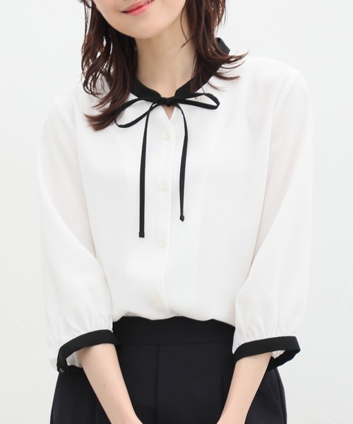 7分袖配色リボンブラウス（シャツ/ブラウス）｜Honeys（ハニーズ）の