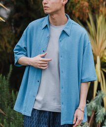 ウェーブメッシュ ワイドシルエット オープンカラーシャツ