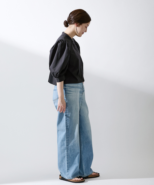 イエナ／美品❤️透けない生地／ロング丈デザインジョーゼットTブラウス ネイビー IENA（イエナ）の「cottonデザインショートブラウス（シャツ