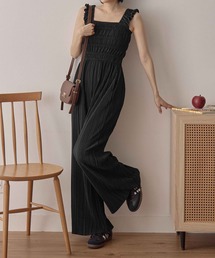 サロペット オールインワン プリーツ」に該当するブラック/黒色系の