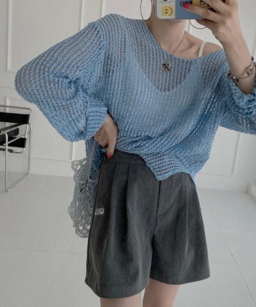 N.s(エヌドットエス)の「透かし網ニットトップス(Tシャツ/カットソー・レディース・ブラウン/ピンク/アイボリー/ブラック/ブルー・FREE)」の21枚目の写真
