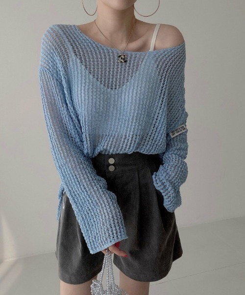 N.s(エヌドットエス)の「透かし網ニットトップス(Tシャツ/カットソー・レディース・ブラウン/ピンク/アイボリー/ブラック/ブルー・FREE)」の7枚目の写真