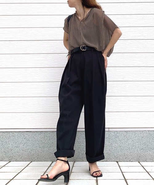 Q（キュー）の「シアーストライプスキッパーブラウス（シャツ/ブラウス・レディース・ブラック系その他/オレンジ系/ネイビー系・MEDIUM）」の19枚目の写真