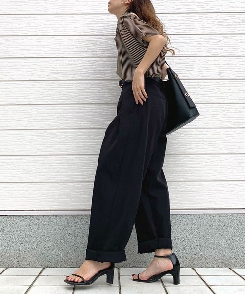 Q（キュー）の「シアーストライプスキッパーブラウス（シャツ/ブラウス・レディース・ブラック系その他/オレンジ系/ネイビー系・MEDIUM）」の20枚目の写真