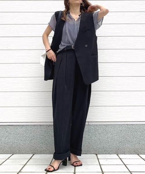 Q（キュー）の「シアーストライプスキッパーブラウス（シャツ/ブラウス・レディース・ブラック系その他/オレンジ系/ネイビー系・MEDIUM）」の21枚目の写真