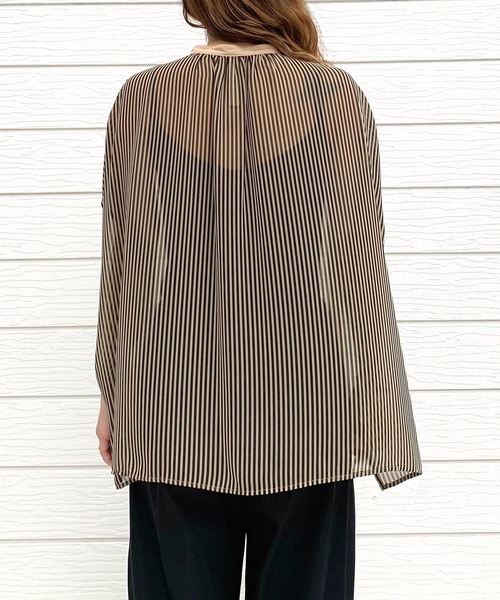 Q（キュー）の「シアーストライプスキッパーブラウス（シャツ/ブラウス・レディース・ブラック系その他/オレンジ系/ネイビー系・MEDIUM）」の6枚目の写真