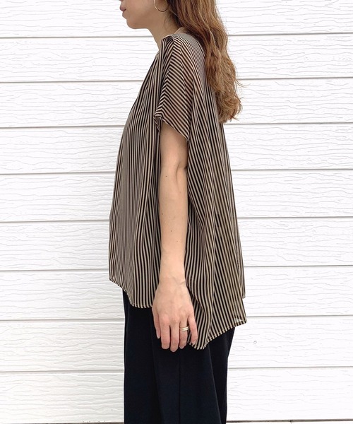 Q（キュー）の「シアーストライプスキッパーブラウス（シャツ/ブラウス・レディース・ブラック系その他/オレンジ系/ネイビー系・MEDIUM）」の5枚目の写真