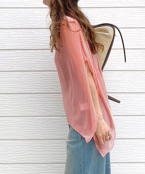 Q（キュー）の「シアーストライプスキッパーブラウス（シャツ/ブラウス・レディース・ブラック系その他/オレンジ系/ネイビー系・MEDIUM）」の9枚目の写真