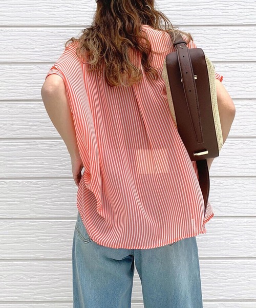 Q（キュー）の「シアーストライプスキッパーブラウス（シャツ/ブラウス・レディース・ブラック系その他/オレンジ系/ネイビー系・MEDIUM）」の10枚目の写真