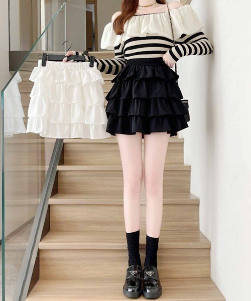 frunco(フランコ)の「ティアードミニスカート(スカート・レディース・ブラック/ホワイト・MEDIUM)」の5枚目の写真