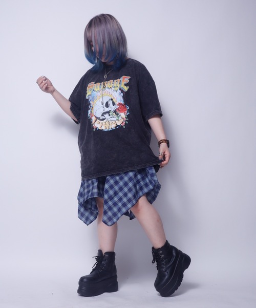 Bling Leads(ブリングリーズ)の「Z)【BLINGLEADS】ABL21469 腰巻きシャツ風スカート(スカート・レディース・チェック/ブラック×グレー/レッド系その他2/ブラック×レッド・FREE)」の12枚目の写真