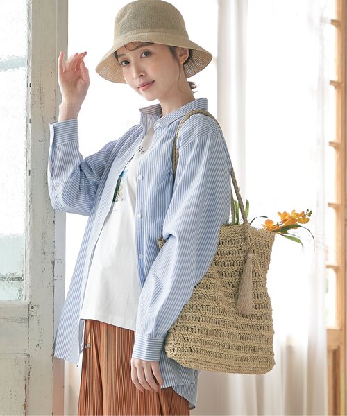 ikka（イッカ）の「雑材つまみ縦長トートバッグ（かごバッグ・レディース・ブラック/オフホワイト/グリーン/ブラウン・FREE）」の16枚目の写真