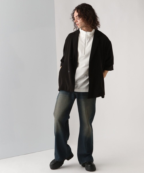 HARE（ハレ）の「ポンチハーフZIPオーバーカットソー(HARE)（Tシャツ/カットソー・メンズ・グレー/ブラック/ホワイト・SMALL/MEDIUM）」の4枚目の写真