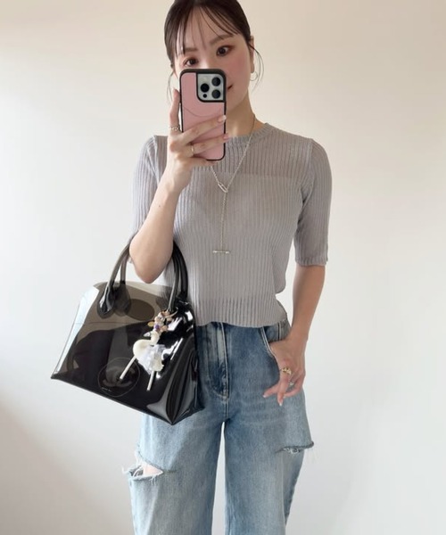 セール】五分袖ラメニットプルオーバー（ニット/セーター）｜Bonjour