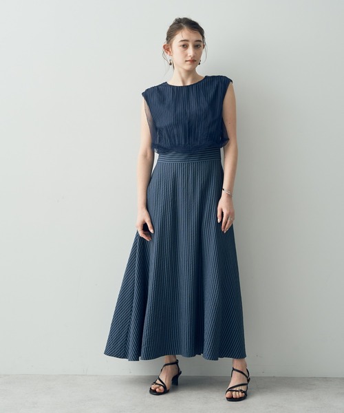 YECCA VECCA（イェッカヴェッカ）の「ストライプ柄チュールレイヤードワンピース（ワンピース・レディース・アイボリー/ブルー・S/M）」の21枚目の写真