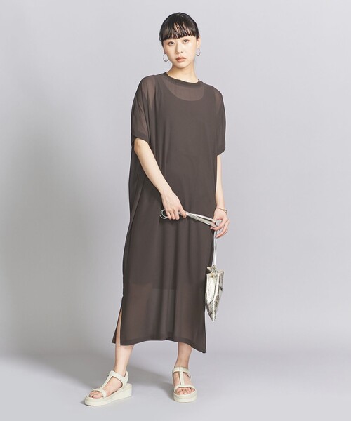 BEAUTY&YOUTH UNITED ARROWS（ビューティーアンドユースユナイテッドアローズ）の「シフォンレイヤード ドルマンスリーブ ワンピース（ワンピース・レディース・ダークブラウン/グレー/ブラック・FREE）」の6枚目の写真