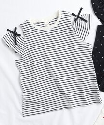 apres les cours | 【WEB限定】ドット・ハート・ボーダー オフショルTシャツ(Tシャツ/カットソー)