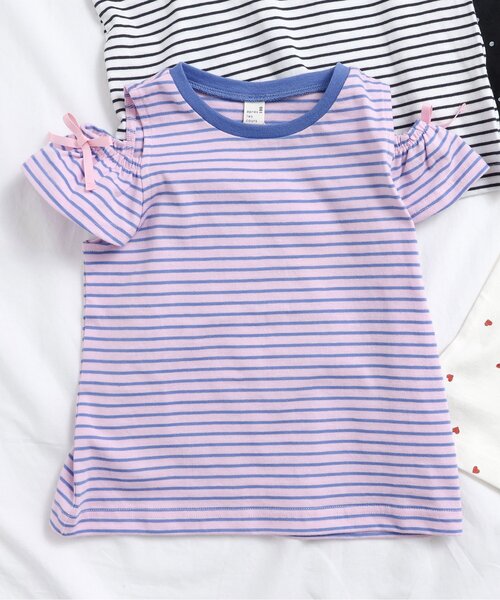 apres les cours(アプレレクール)の「【WEB限定】ドット・ハート・ボーダー オフショルTシャツ(Tシャツ/カットソー・キッズ・ピンク/オフホワイト/アイボリー/ブラック・130/120/140/110/100/90/80)」の4枚目の写真