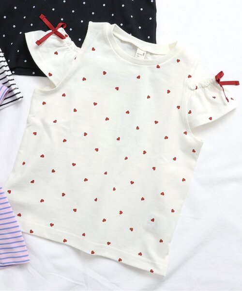 apres les cours(アプレレクール)の「【WEB限定】ドット・ハート・ボーダー オフショルTシャツ(Tシャツ/カットソー・キッズ・ピンク/オフホワイト/アイボリー/ブラック・130/120/140/110/100/90/80)」の3枚目の写真