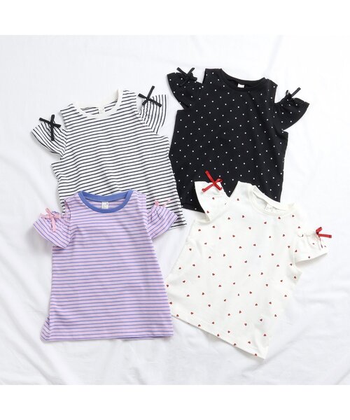 apres les cours(アプレレクール)の「【WEB限定】ドット・ハート・ボーダー オフショルTシャツ(Tシャツ/カットソー・キッズ・ピンク/オフホワイト/アイボリー/ブラック・130/120/140/110/100/90/80)」の6枚目の写真