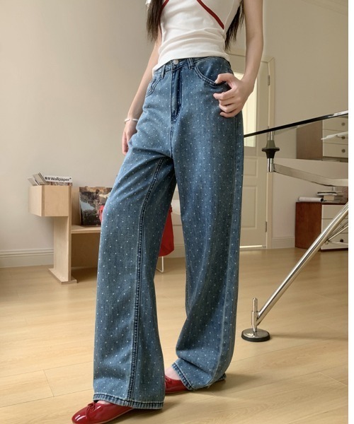 antiqua】KINU．【廃盤レア品】ドット柄デニムパンツ