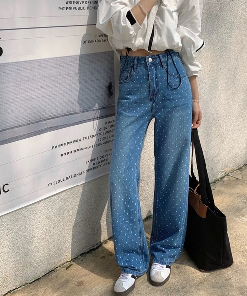 オシャレウォーカー新品 ドット柄サルエルデニムパンツ ブルー 楽天市場】パンツ ペグトップパンツ ボトムス レディース デニム