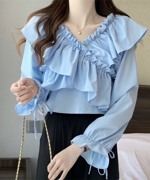 フリルレースリブトップス（Tシャツ/カットソー）｜axes femme