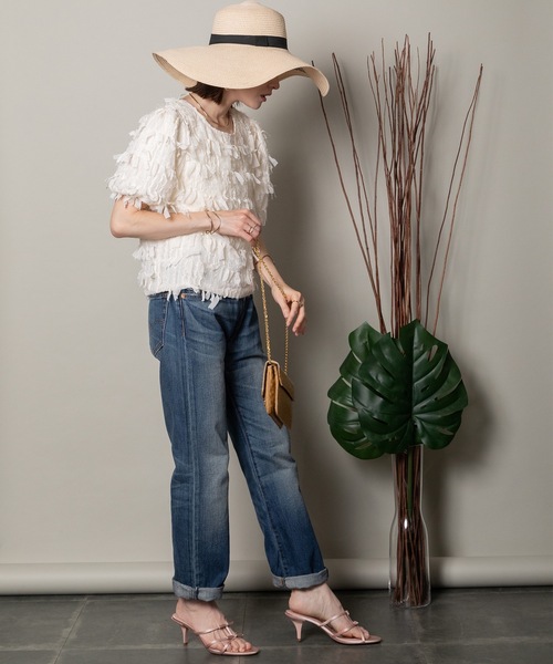 MHBG TOKYO(エムエイチビージートーキョー)の「フリンジジャガード ショートブラウス(シャツ/ブラウス・レディース・ベージュ/ブラック・FREE)」の11枚目の写真