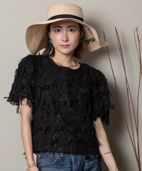 MHBG TOKYO(エムエイチビージートーキョー)の「フリンジジャガード ショートブラウス(シャツ/ブラウス・レディース・ベージュ/ブラック・FREE)」の15枚目の写真