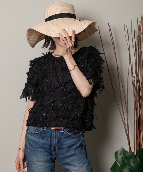 MHBG TOKYO(エムエイチビージートーキョー)の「フリンジジャガード ショートブラウス(シャツ/ブラウス・レディース・ベージュ/ブラック・FREE)」の16枚目の写真