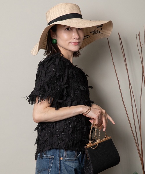 MHBG TOKYO(エムエイチビージートーキョー)の「フリンジジャガード ショートブラウス(シャツ/ブラウス・レディース・ベージュ/ブラック・FREE)」の18枚目の写真