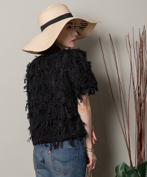 MHBG TOKYO(エムエイチビージートーキョー)の「フリンジジャガード ショートブラウス(シャツ/ブラウス・レディース・ベージュ/ブラック・FREE)」の19枚目の写真