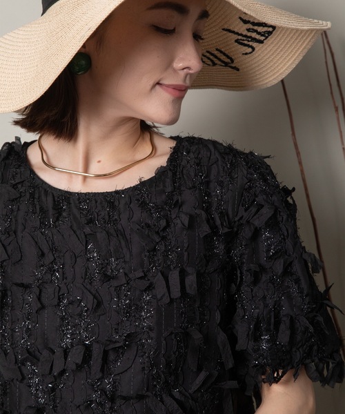 MHBG TOKYO(エムエイチビージートーキョー)の「フリンジジャガード ショートブラウス(シャツ/ブラウス・レディース・ベージュ/ブラック・FREE)」の21枚目の写真