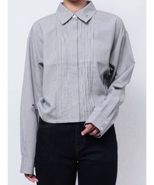 jouetie(ジュエティ)の「フロントプリーツサイドギャザーシャツ(シャツ/ブラウス・レディース・ブルー/オフホワイト/ピンク/ネイビー・MEDIUM)」の3枚目の写真