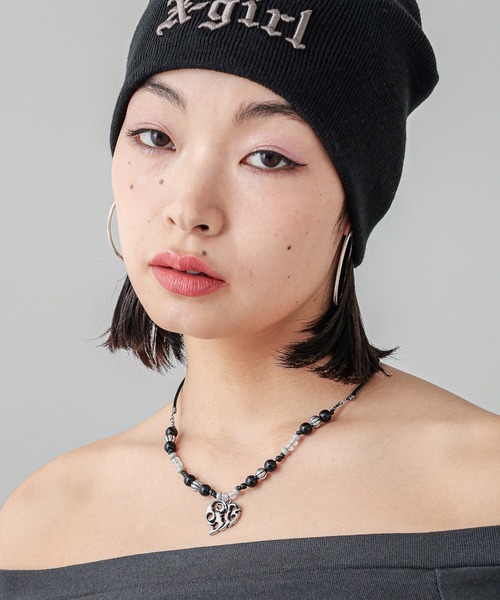X-girl（エックスガール）の「BEADS NECKLACE（ネックレス・レディース・オリーブ/ブラック・ONE SIZE）」の3枚目の写真