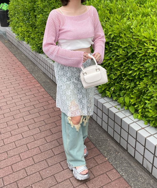 WEGO（ウィゴー）の「WEGO/ラメショートニットプルオーバー（ニット/セーター・レディース・グレー/ピンク/ホワイト・FREE）」の6枚目の写真