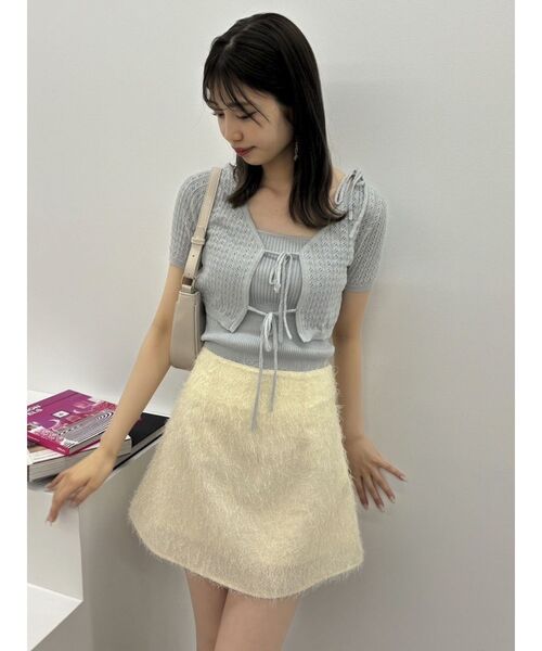 dazzlin（ダズリン）の「レースアップラメシャギーミニスカート（スカート・レディース・ピンク/ブラック/アイボリー・MEDIUM/SMALL）」の6枚目の写真