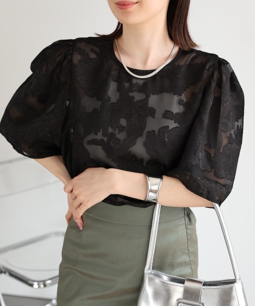 OHGA シースルーフラワーブラウス 半袖 Amazon | [Allegra K] レース トップス シースルー ブラウス
