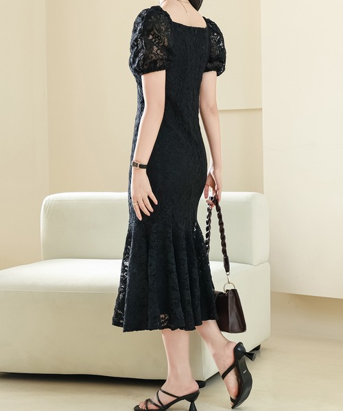 Lace Ladies（レースレディース）の「総レース Vネック マーメイド パフスリーブ ワンピース（ワンピース・レディース・パープル/アイボリー/ブラック・S/FREE）」の4枚目の写真