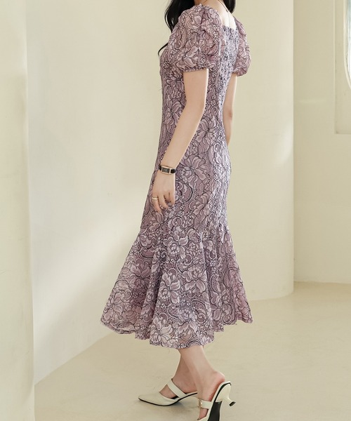 Lace Ladies（レースレディース）の「総レース Vネック マーメイド パフスリーブ ワンピース（ワンピース・レディース・パープル/アイボリー/ブラック・S/FREE）」の9枚目の写真